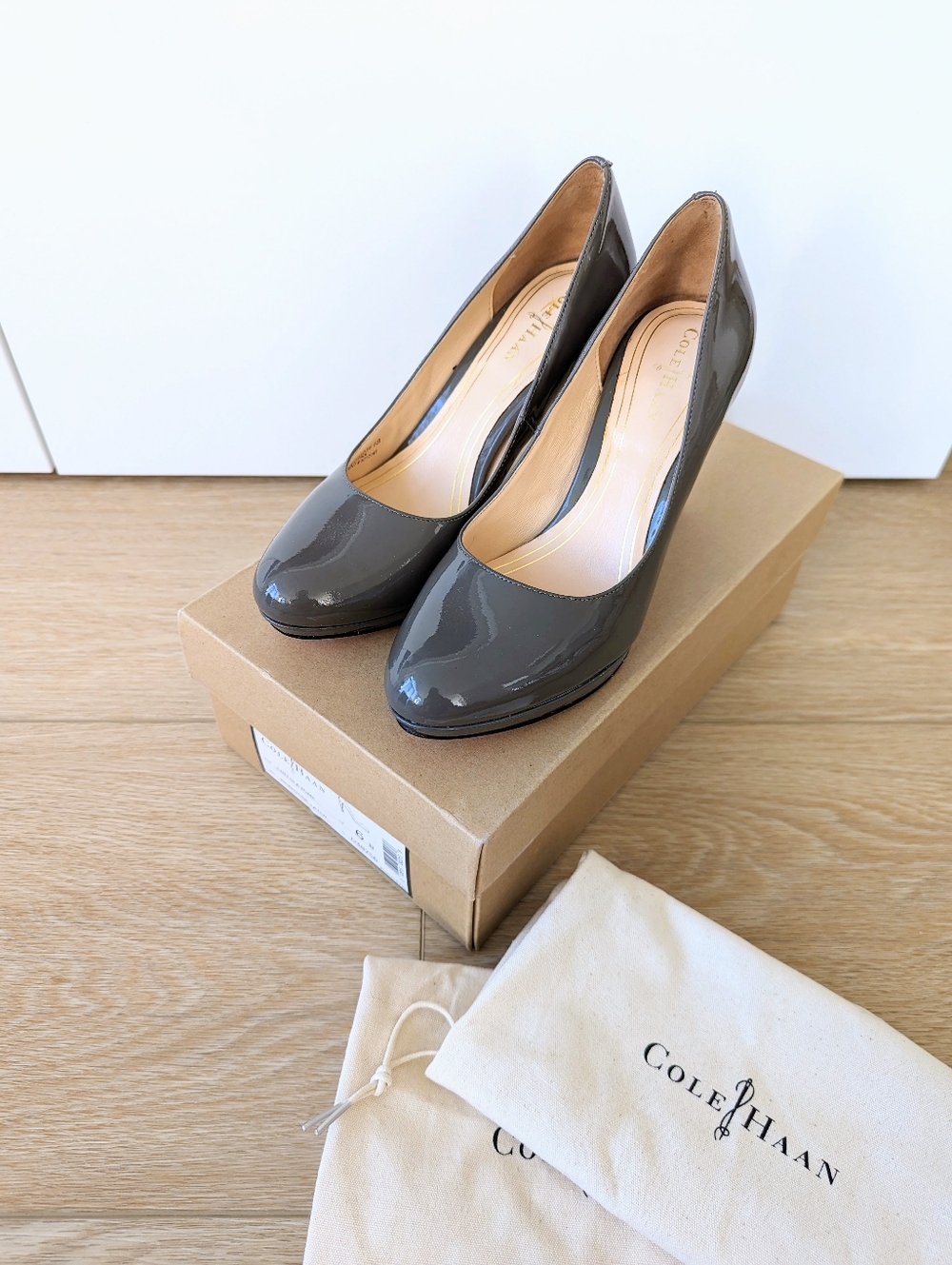 Cole Haan Patent Leather Chelsea Platform Pumps Heels - Grey, Women's 6